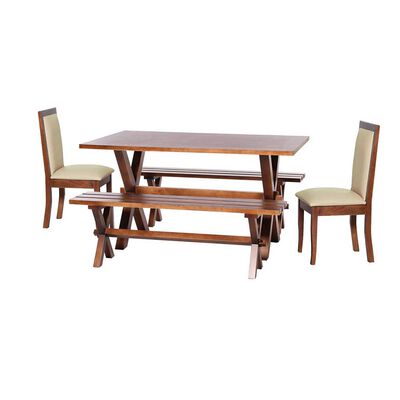 Imagen 1 del producto Juego de Comedor Latam Home Sevilla Girona 2 Sillas + 2 Bancas PU Beige