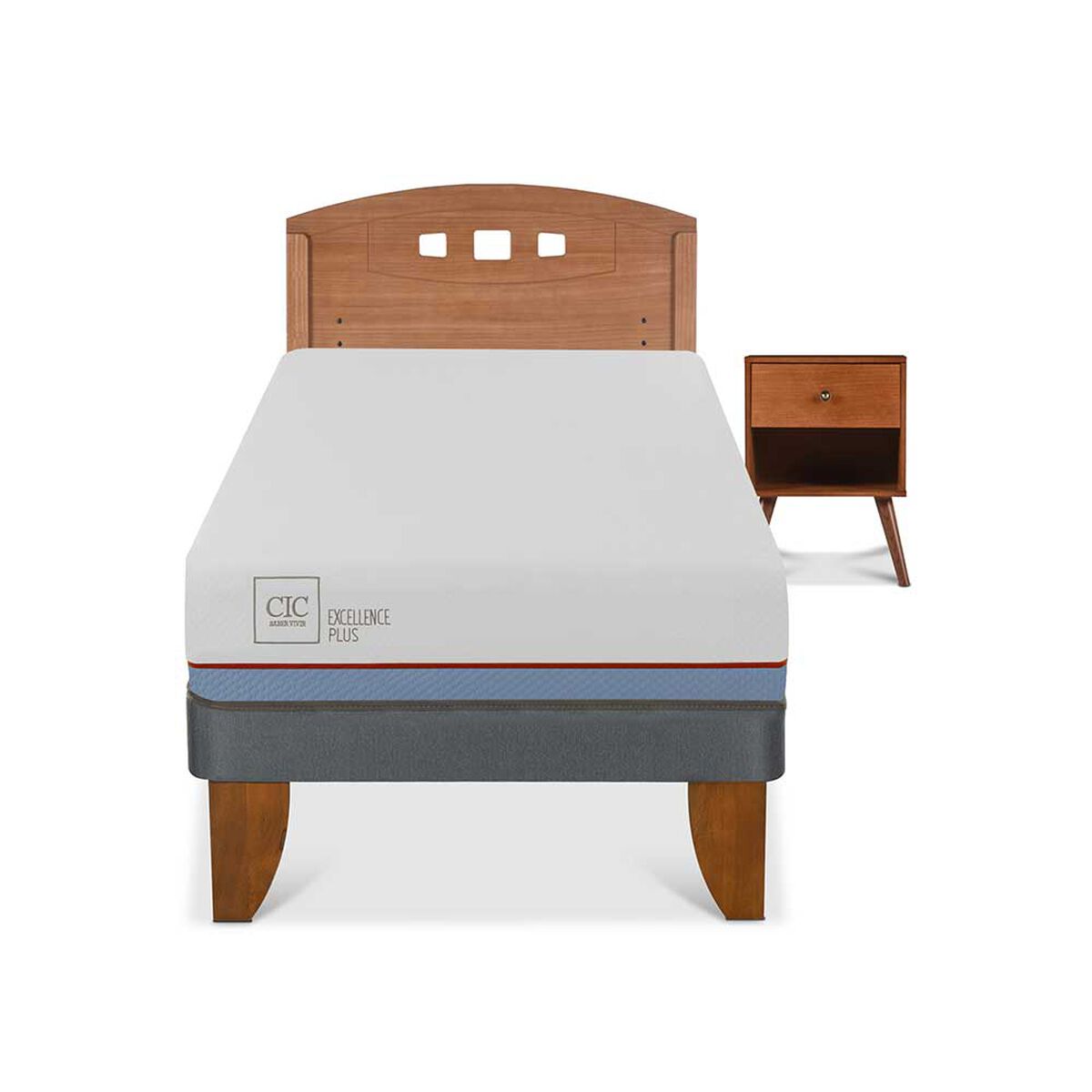 Cama Europea CIC 1 Plaza Excellence Plus + Respaldo + Velador New Gales