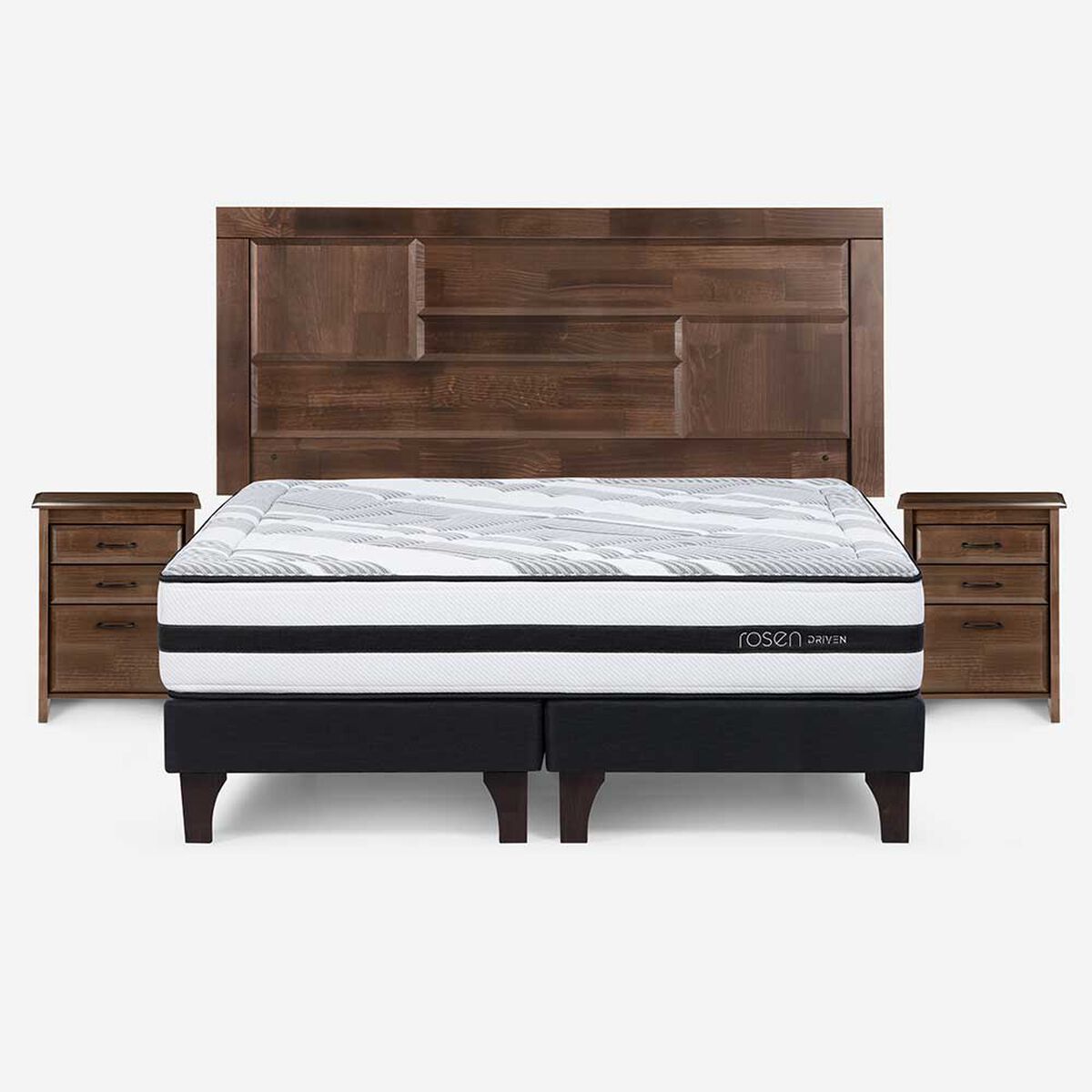 Cama Europea Rosen King Dolce + Respaldo + 2 Veladores