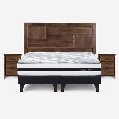 Cama Europea Rosen King Dolce + Respaldo + 2 Veladores