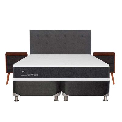 Box Spring CIC 2 plazas New Ortopedic + Respaldo + velador Eufrates