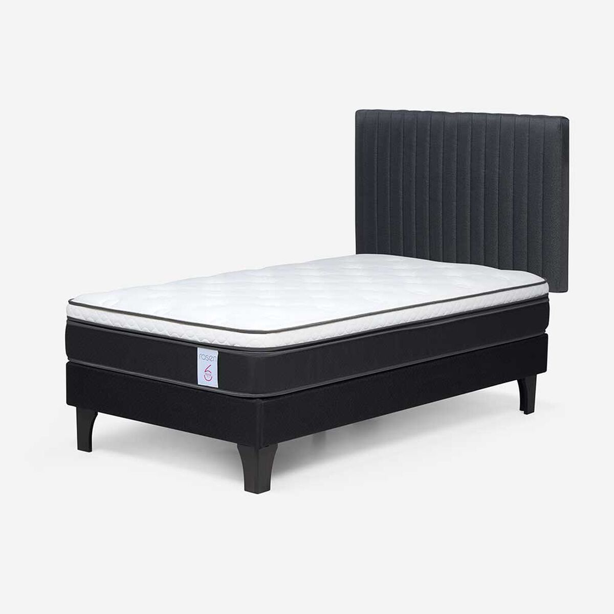 Cama Europea Rosen 1,5 Plazas New Style 6 + Respaldo Grafito