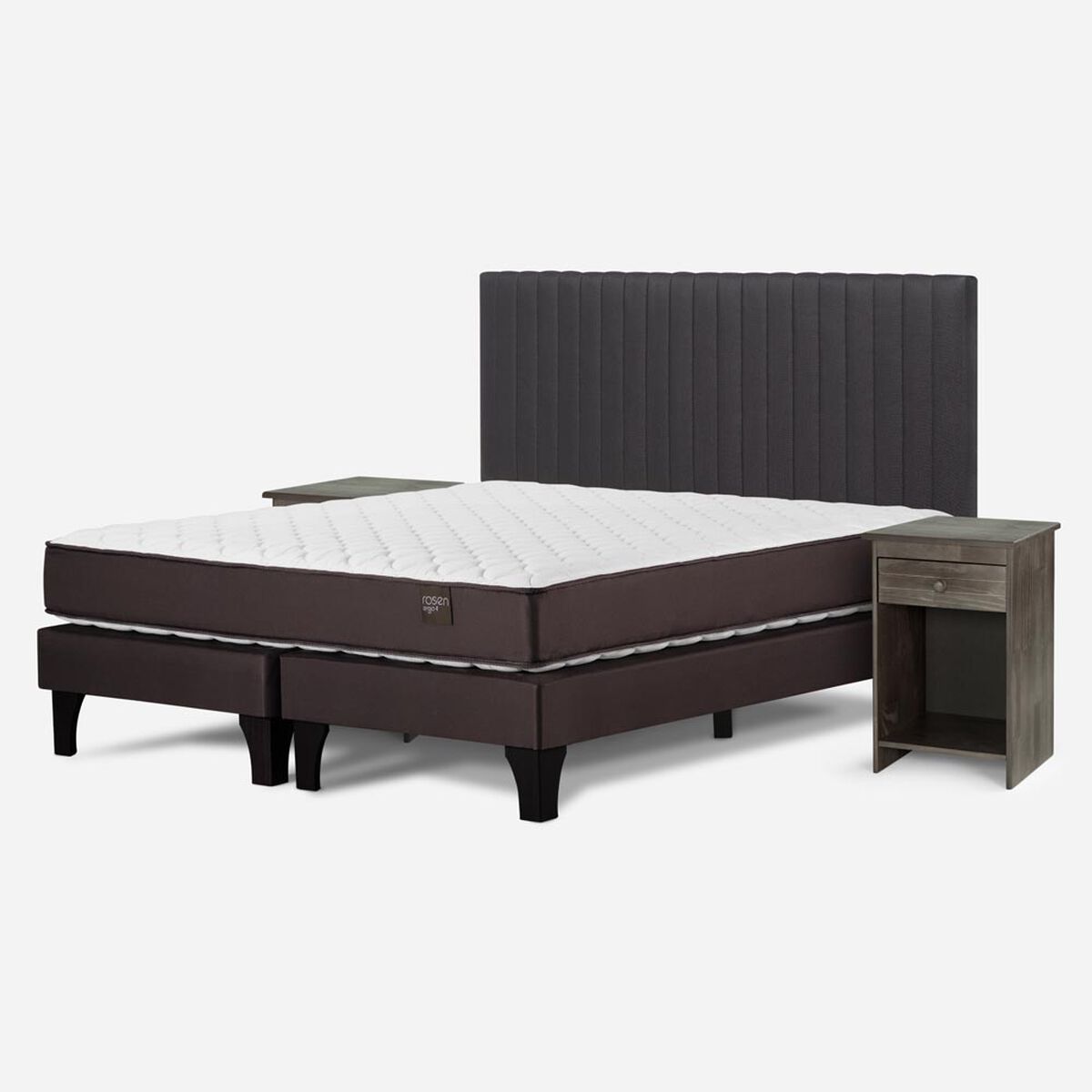 Cama Europea Rosen 2 Plazas Ergo T + Respaldo + 2 Veladores Grafito