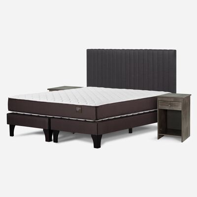 Imagen 2 del producto Cama Europea Rosen 2 Plazas Ergo T + Respaldo + 2 Veladores Grafito