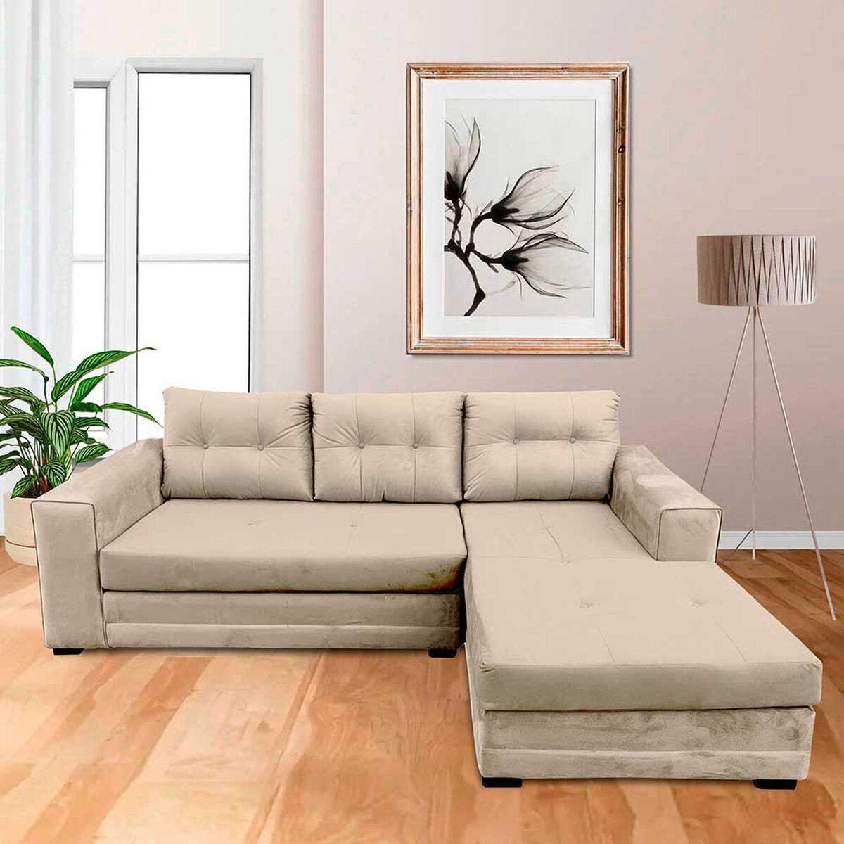 Sofá Seccional Derecho Living Factory Roma 3 Cuerpos Beige