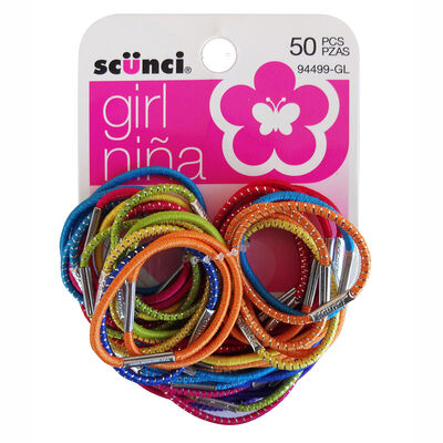 Set Elásticos Delgados Niña Colores Vivos, 50 Piezas