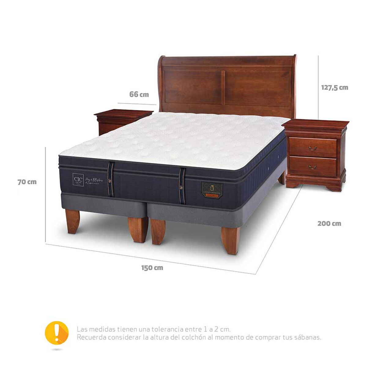 Cama Europea CIC Base Dividida 2 Plazas Grand Premium + Respaldo + Veladores