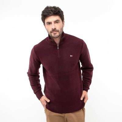 Sweater Medio Cierre Regular Hombre Portman Club Burdeo, Navy, Negro