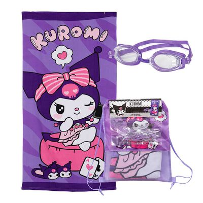 Toalla de Playa Infantil + Lente de Agua Sanrio Kuromi Morado 70 x 140 cm