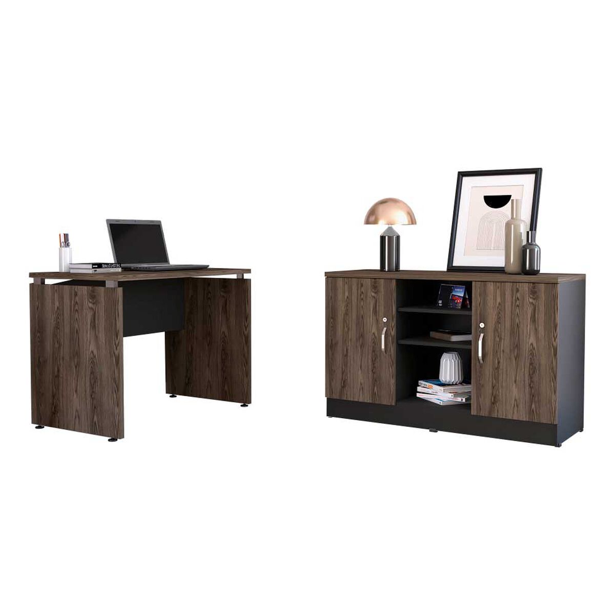 Combo Escritotio + Cajonera 2 Puertas TuHome Home Office Negro Soft-Co&ntilde;ac