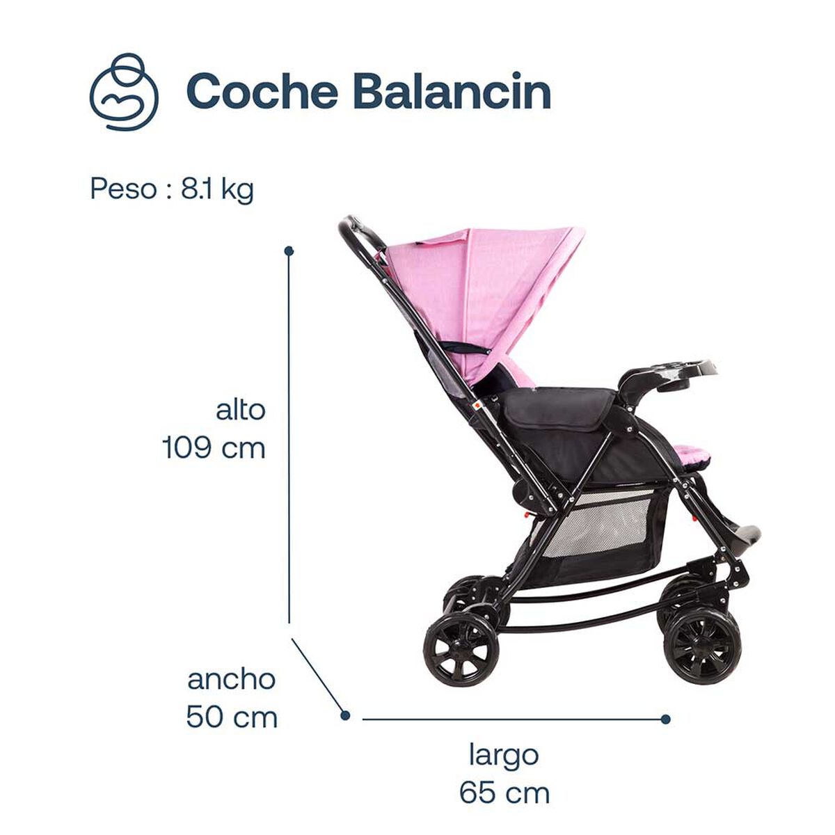 Coche Paseo Bebe Cuna Balancin SX Rosado Bebesit