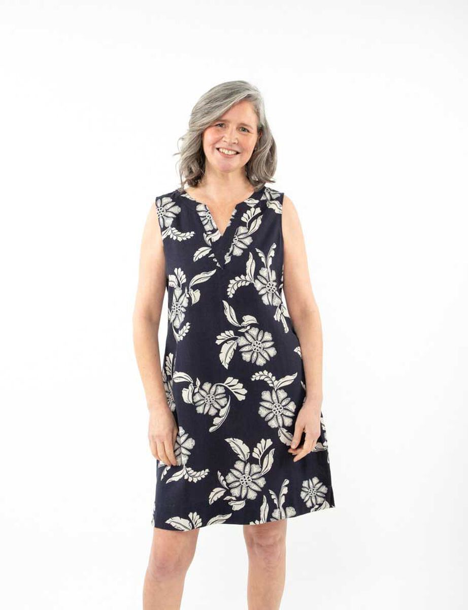 Vestido Lino Corto Estampado Sin Mangas Mujer Portman Club