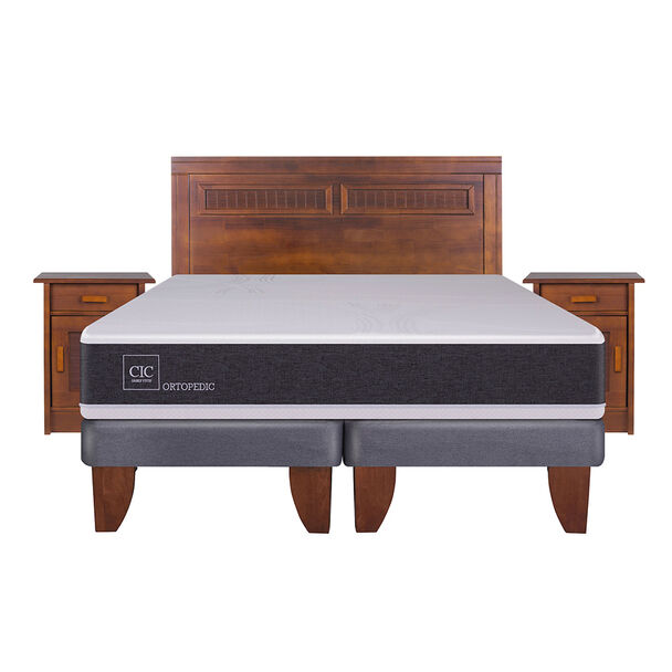 Cama Europea CIC Base Dividida 2 Plazas Ortopedic + Respaldo + 2 Veladores