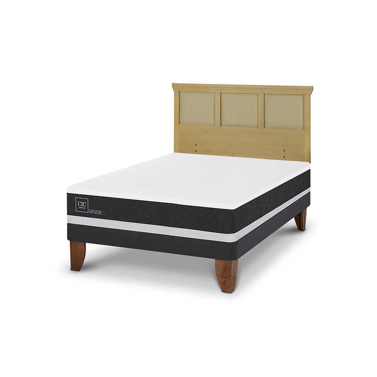 Cama Europea CIC 2 Plazas Ortopedic + Respaldo Torino Mostaza