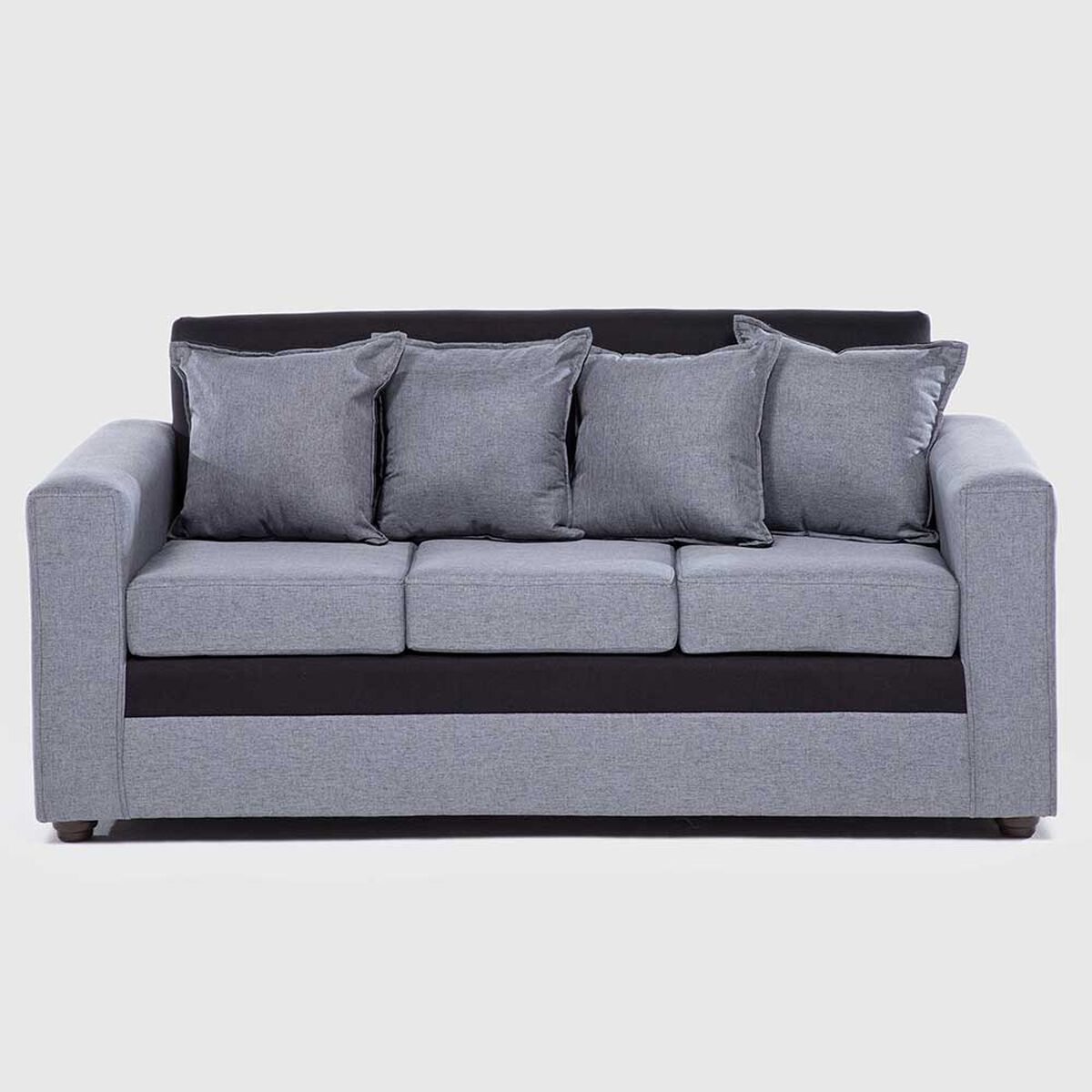 Juego de Living Paris Sofá 3 Cuerpos + Dos Pouf 1 Cuerpo Gris Negro