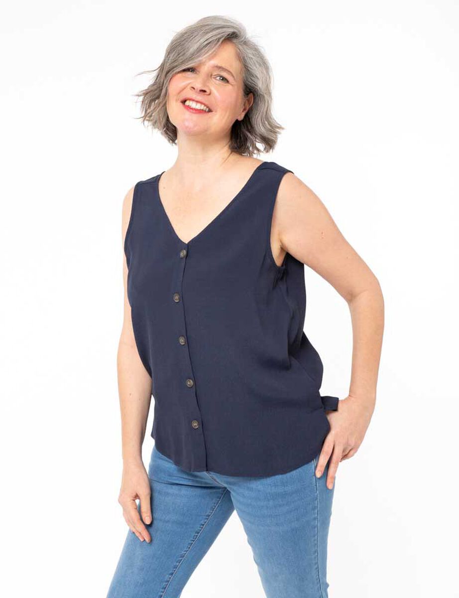 Blusa Sin Mangas Botones Cuello V Escote Espalda V Mujer Portman Club