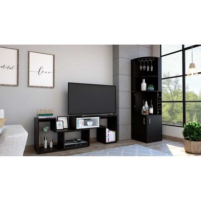 Combo Bar Esquinero + Rack TV40 Extensible TuHome Beijing Wengue Blanco