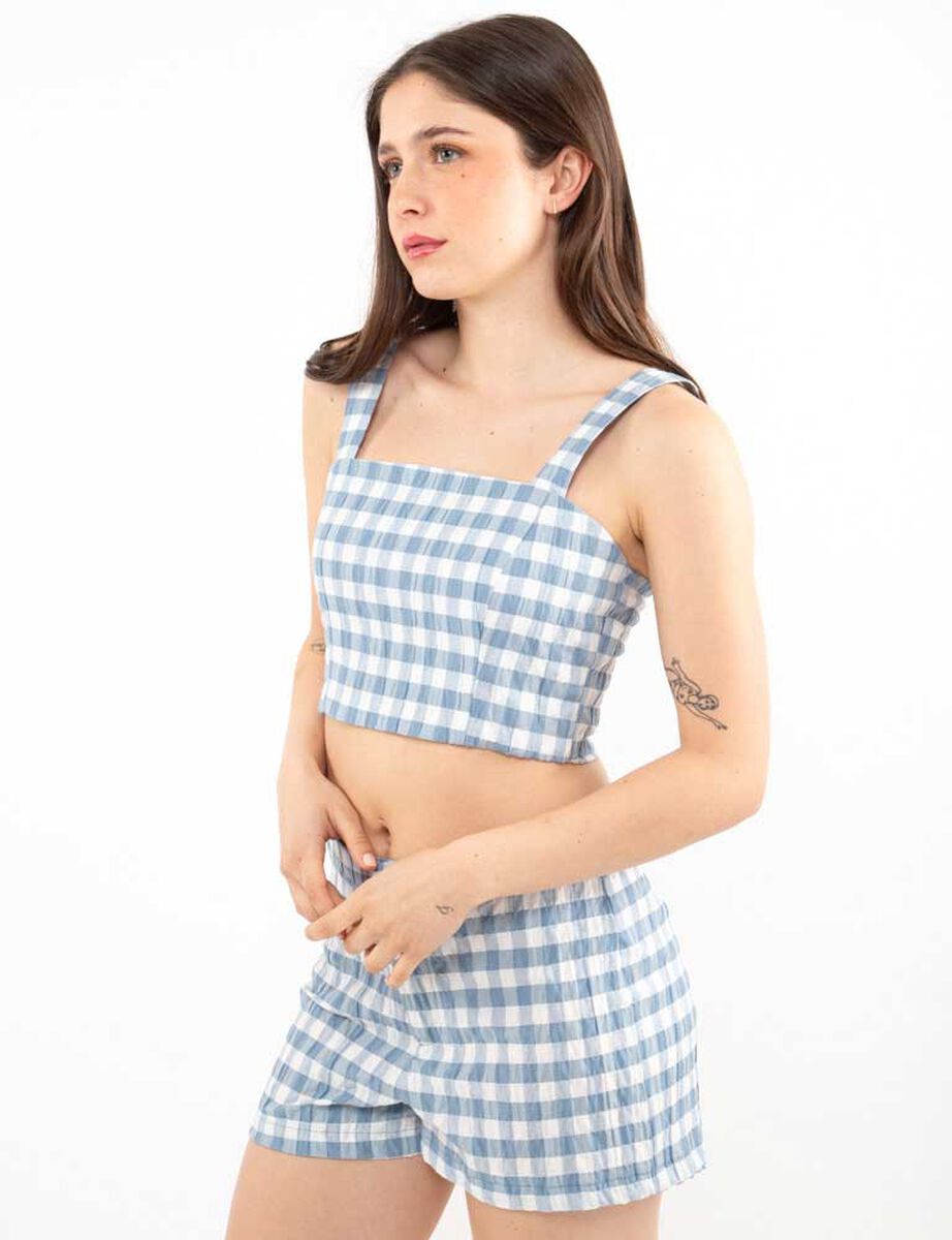Polera Tartán Crop Sin Mangas Mujer Icono
