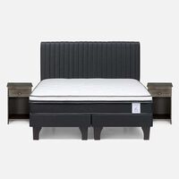 Cama Europea Rosen 2 Plazas New Style 6 + Respaldo + 2 Veladores Grafito