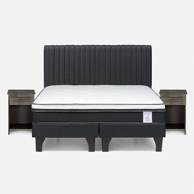 Imagen 1 del producto Cama Europea Rosen 2 Plazas New Style 6 + Respaldo + 2 Veladores Grafito