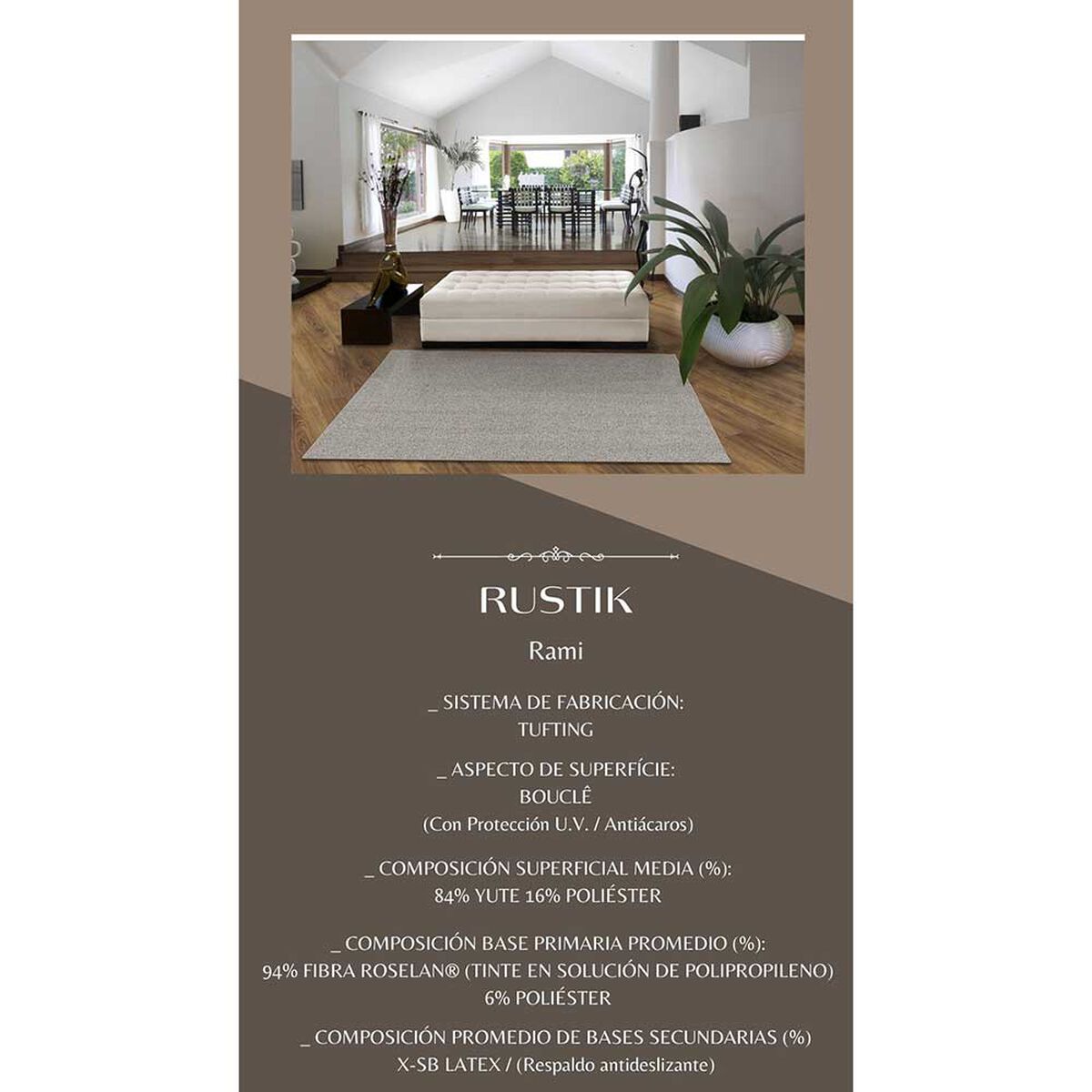 Alfombra Decocasa Rustik Rami 150 x 200 cm Gris