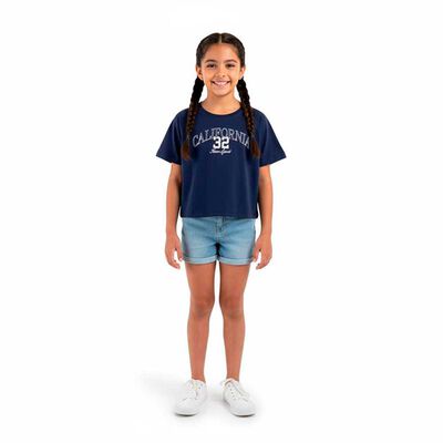 Polera Manga Corta Niña Mila Azul, Ecru