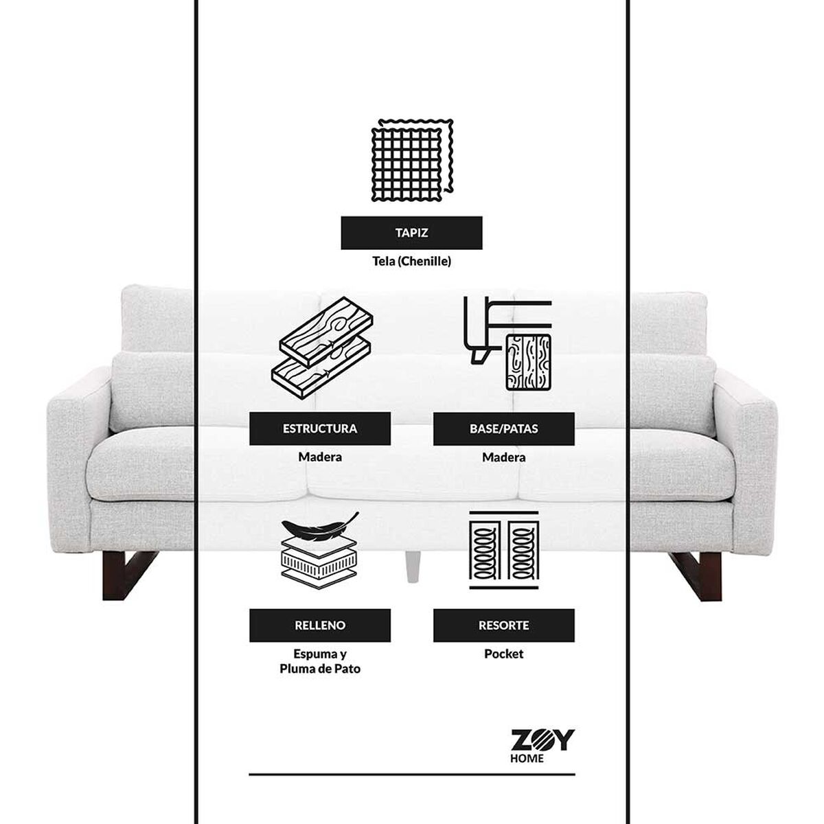 Sofá Zoy Home Tela British 3 Cuerpos Arena