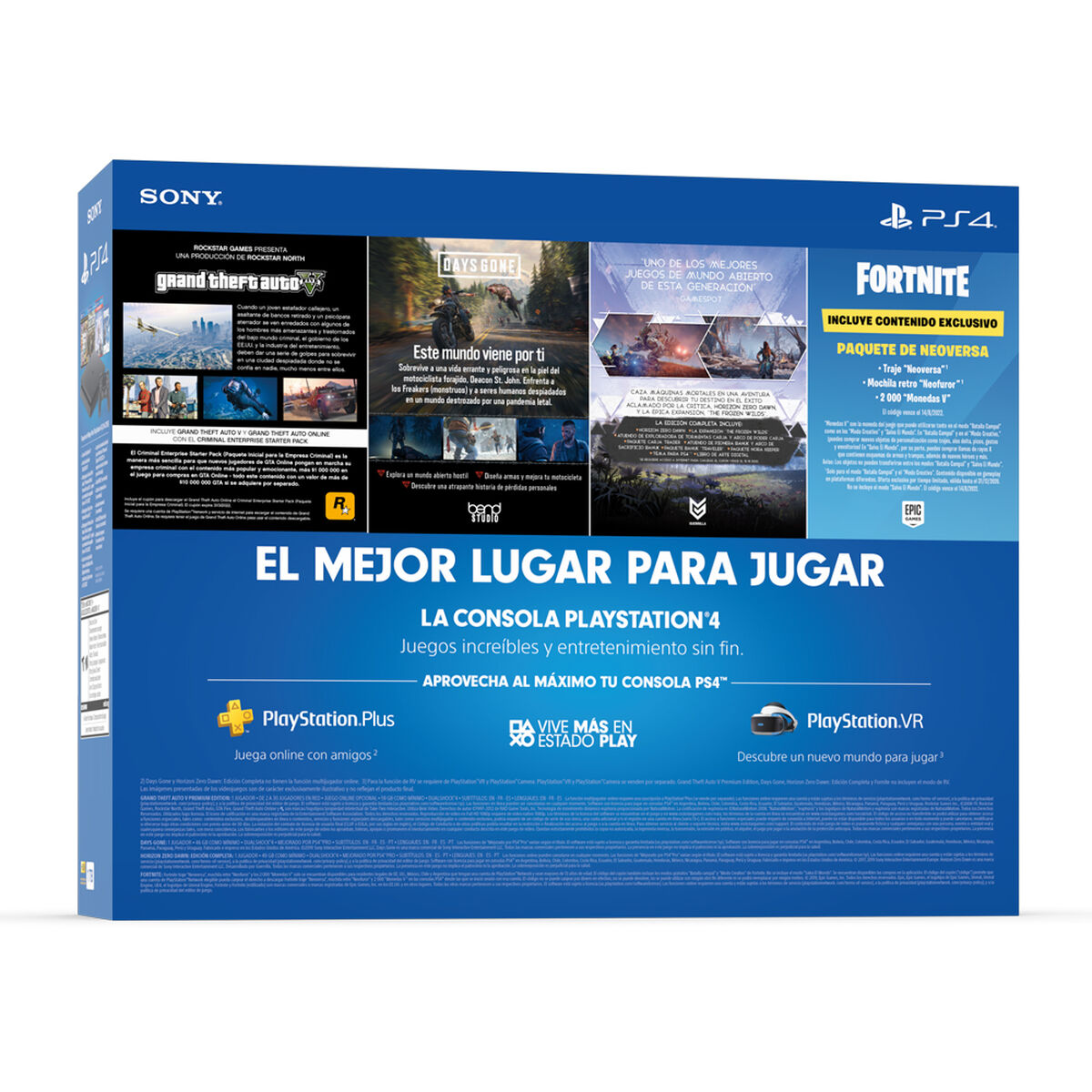 Bundle Mega Pack PS4 Slim 1TB + Control Dualshock4 + 3 Juegos + Cupón Fortnite Voucher