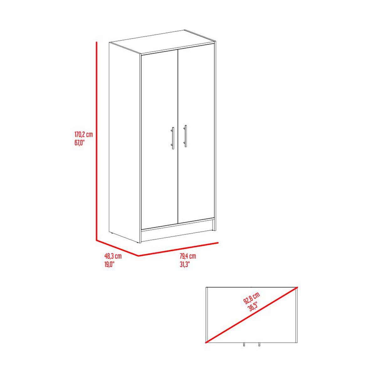 Combo Closet 2 Puertas + Comoda 3 Cajones + Velador Tuhome Francis&nbsp;Fresno Ruropeo-Blanco