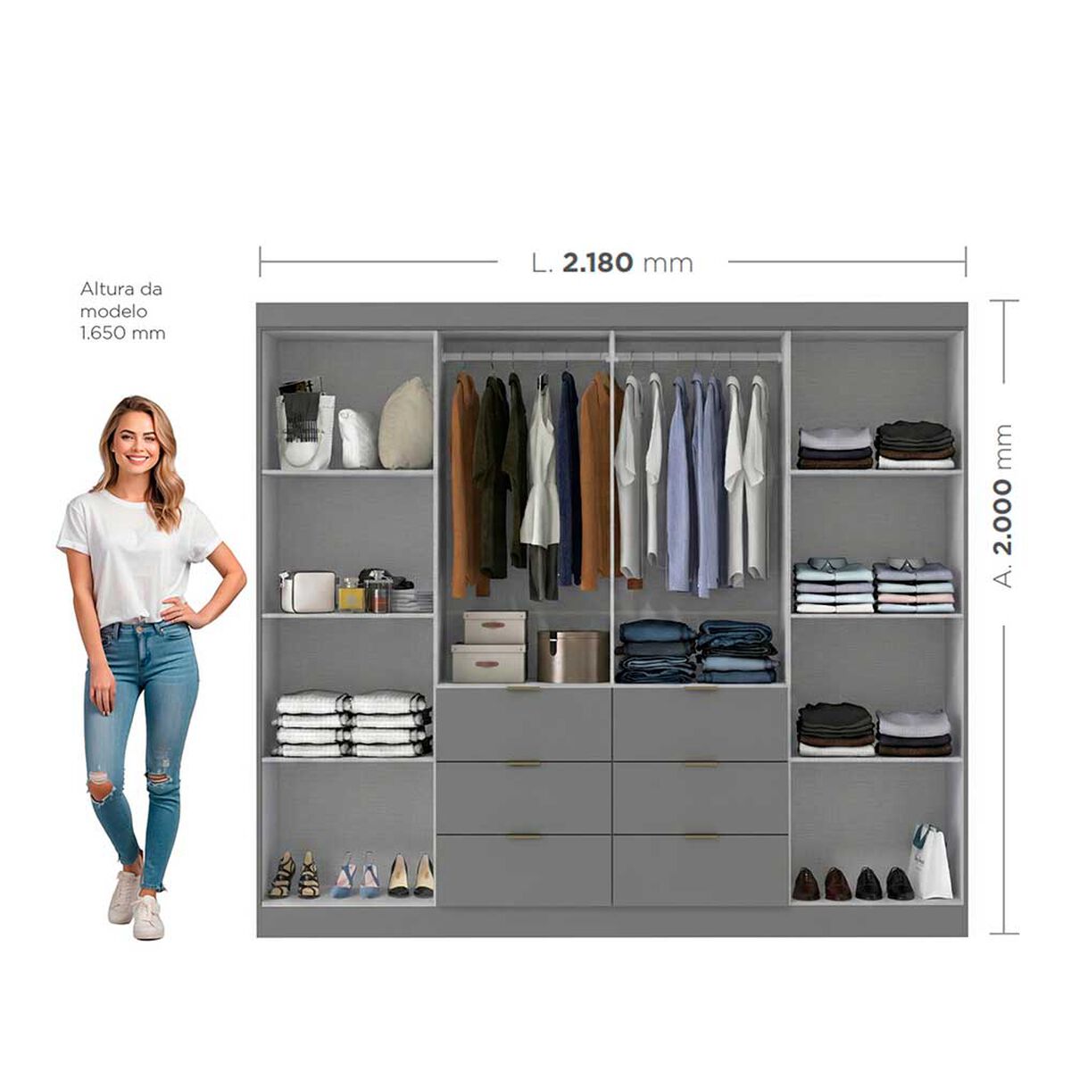 Closet Di Poretti Design Click 4 Puertas 6 Cajones Gris