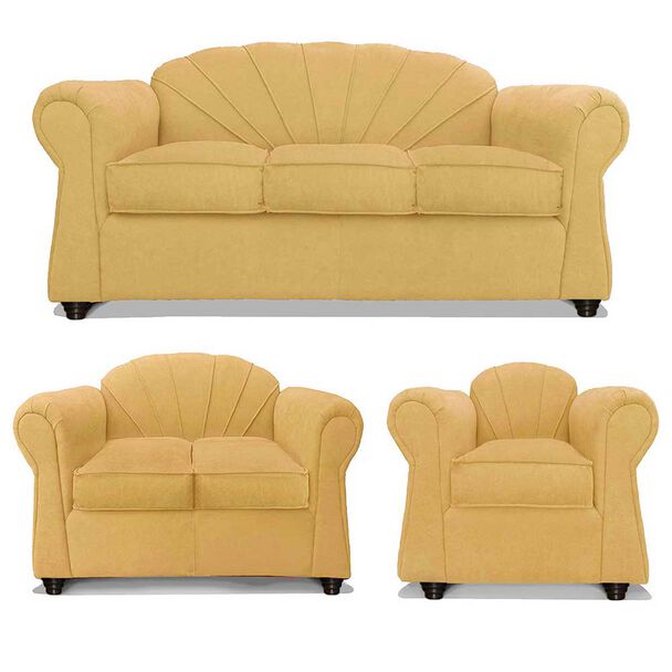 Juego de Living Elegant Detail Marsella Sofá 3 Cuerpos + Sofá 2 cuerpos + Sillón 1 Cuerpo Beige