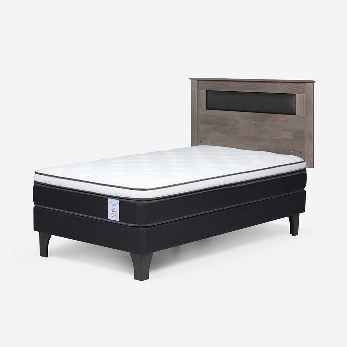 Cama Europea Rosen 1,5 Plazas New style 6 + Respaldo Ferrera Gris