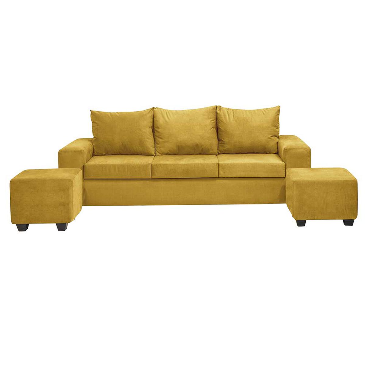 Juego de Living Innovamuebles Kahlo Sofá 3 Cuerpos + Dos Pouf 1 Cuerpo Mostaza