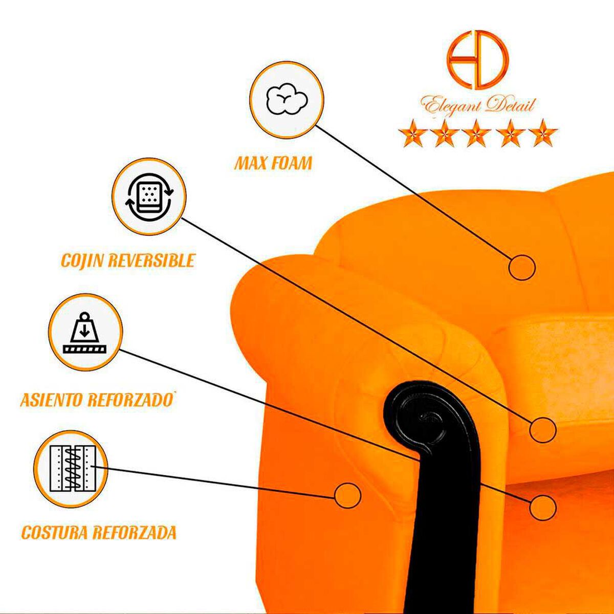 Sof&aacute; Elegant Michigan Tela 3 Cuerpos Oro