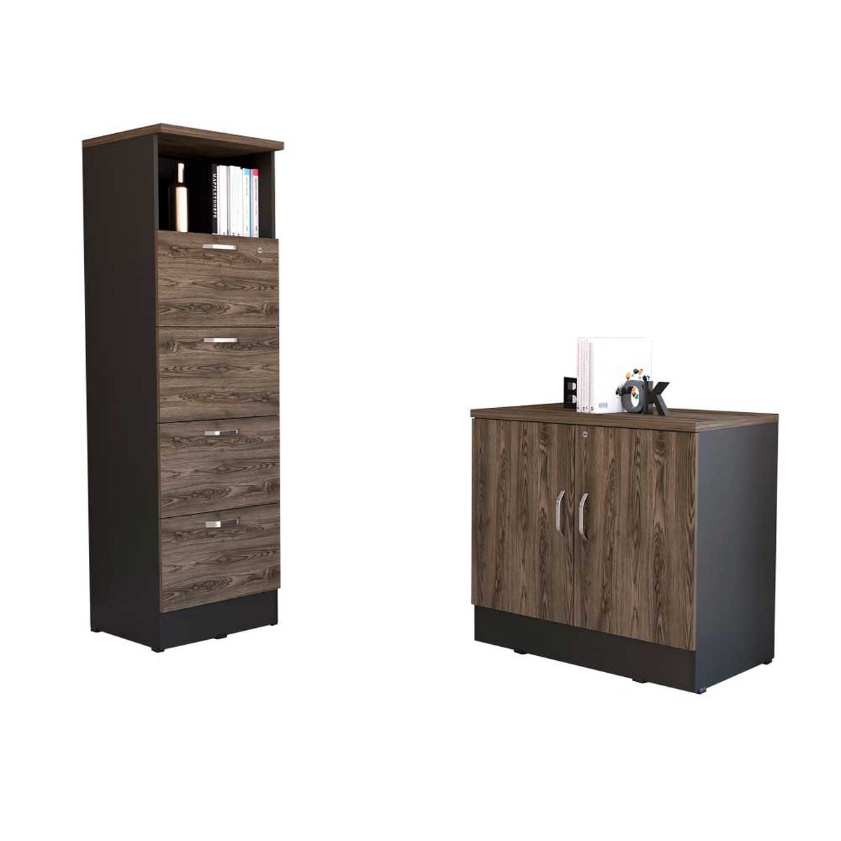 Combo Archivador Alto 4 Cajones + Cajonera 2 Puertas TuHome Home Office Negro Soft-Co&ntilde;ac