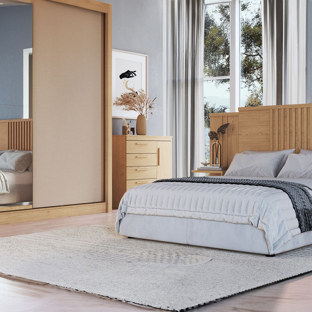 Cómoda Vekkahome Lille 3 Cajones 2 Puertas Café