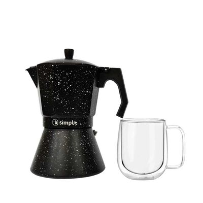 Pack Cafetera Italiana + Taza Doble Pared Simplit Negro