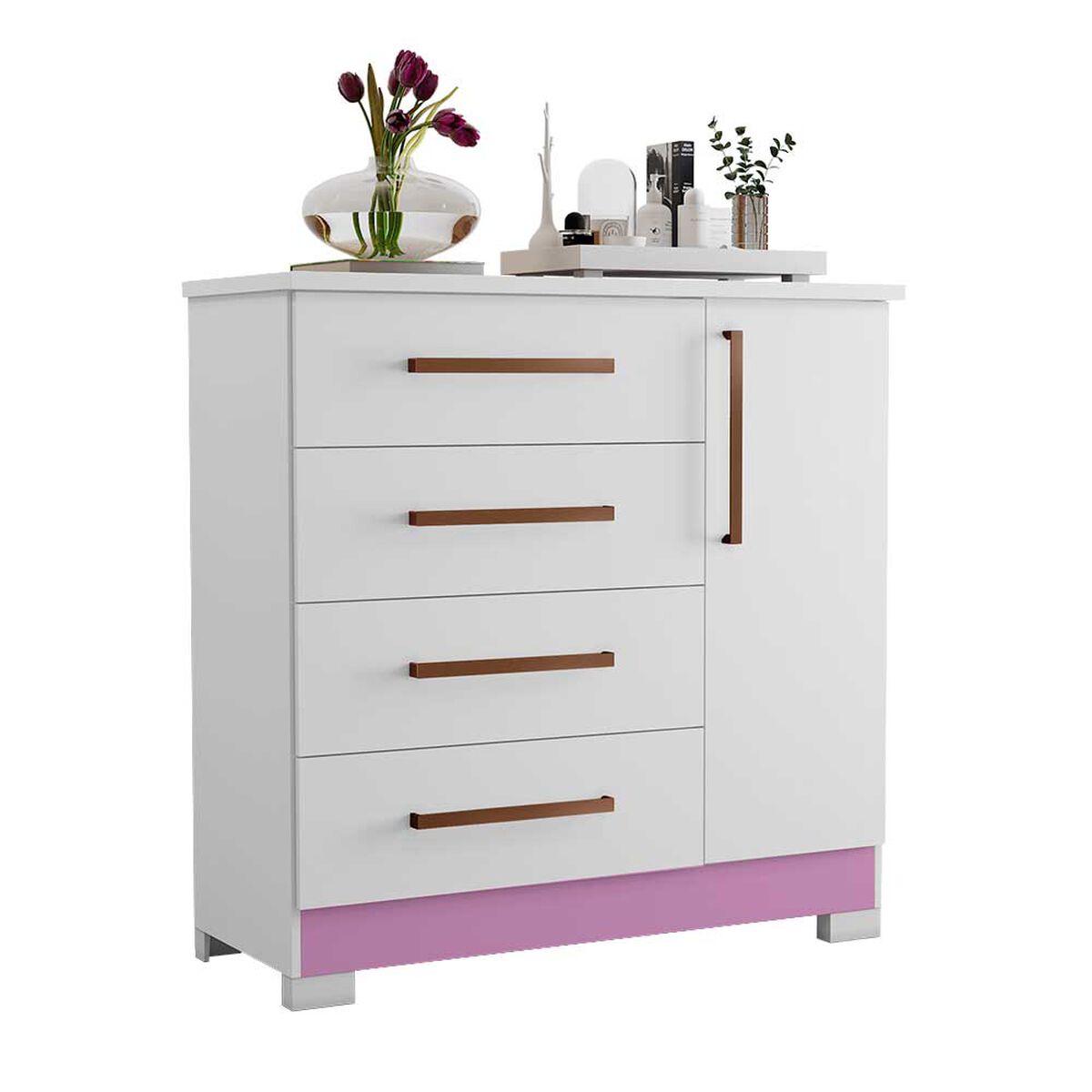 Cómoda Home Mobili Kira 4 Cajones 1 Puerta Blanco Rosa