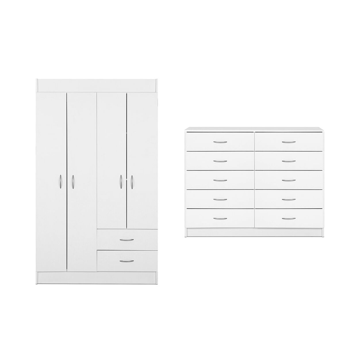 Combo Closet 4 Puertas 2 Cajones + C&oacute;moda 10 Cajones Stanford Blanco