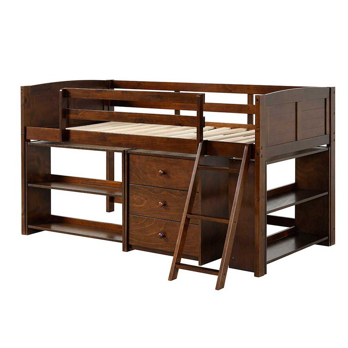Combo Cama Alta Casanova 1 Plaza Espresso Filadelphia + Cajonera + 2 Repisas + Clóset 3 Puertas 2 Cajones