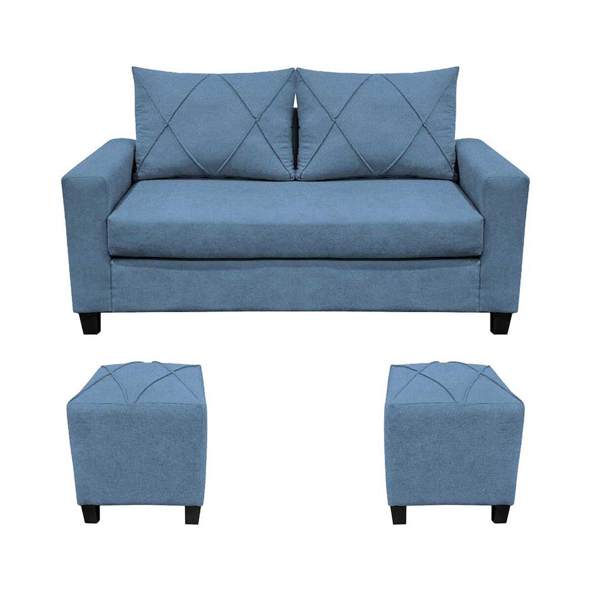 Juego de Living Living Factory Imperio Sofá 2 Cuerpos + Dos Pouf 1 Cuerpo Azul