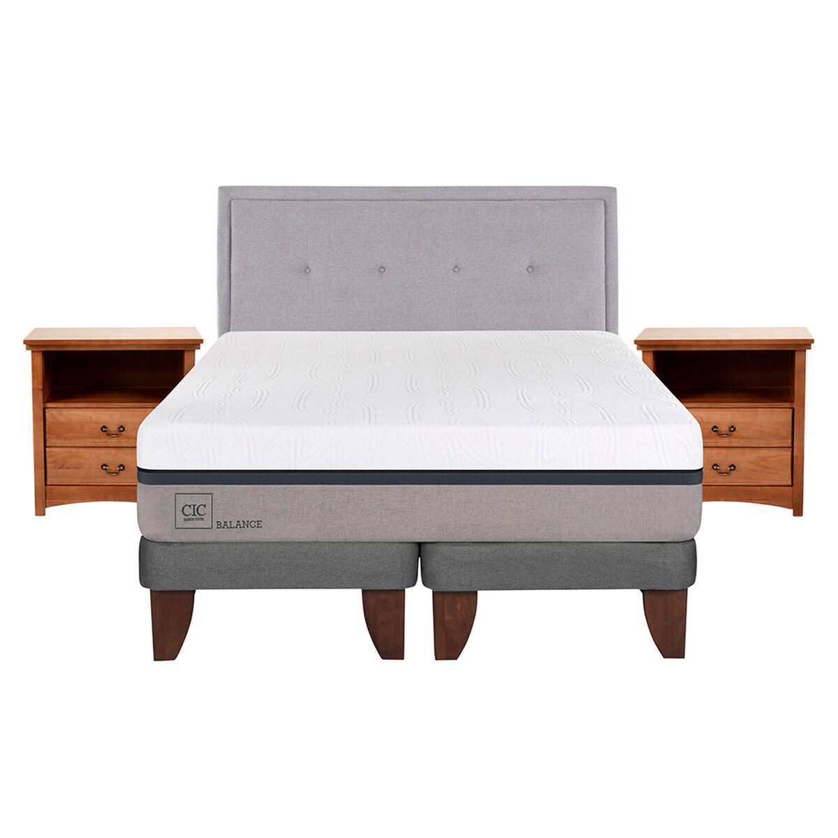 Cama Europea CIC Base Dividida 2 Plazas Balance + Respaldo + 2 Veladores Ganges