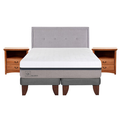 Cama Europea CIC Base Dividida 2 Plazas Balance + Respaldo + 2 Veladores Ganges