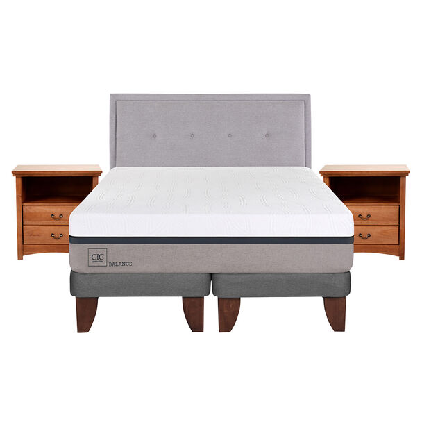 Cama Europea CIC Base Dividida 2 Plazas Balance + Respaldo + 2 Veladores Ganges