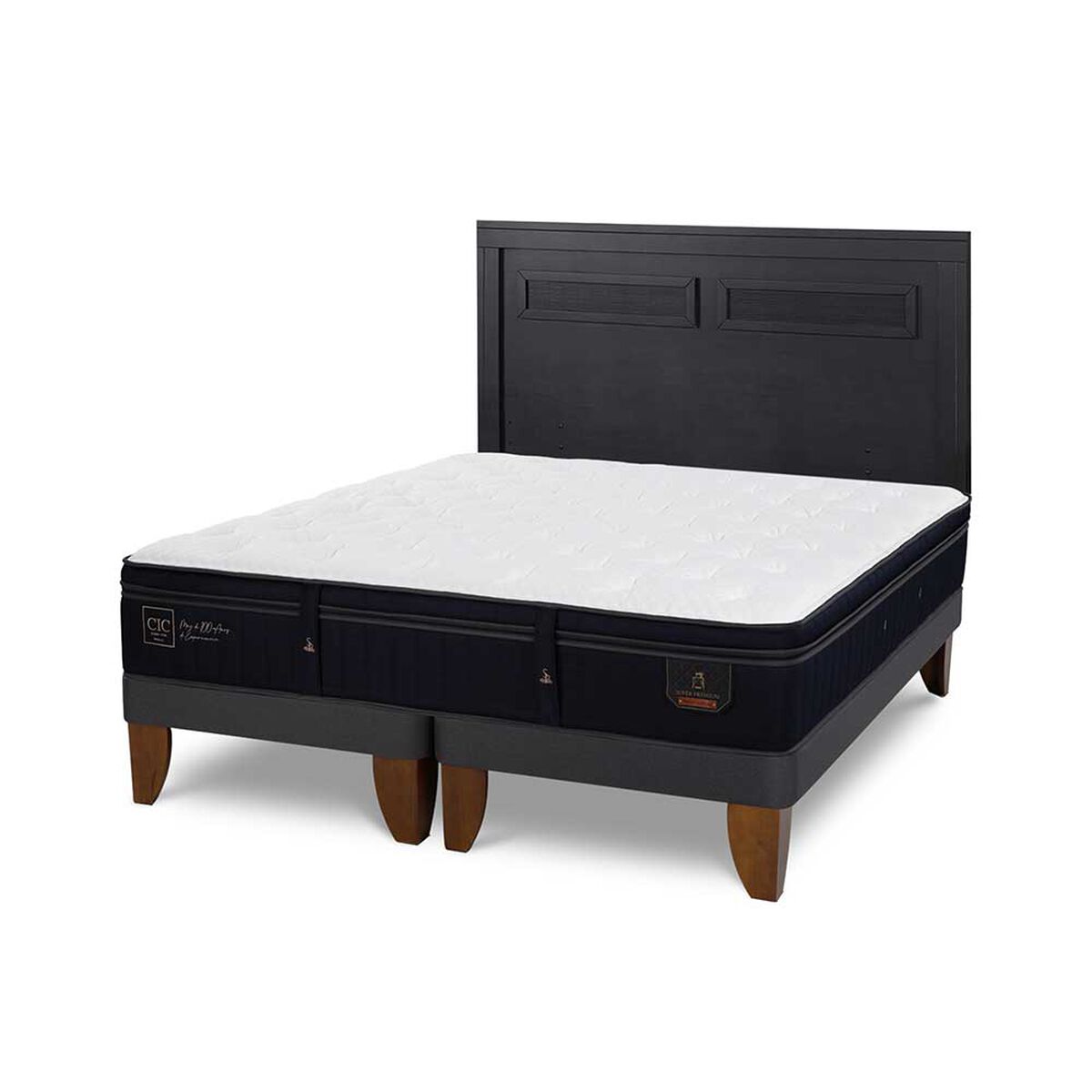 Cama Europea CIC Base Dividida 2 Plazas S&uacute;per Premium + Respaldo Milan Negro