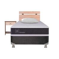 Box Spring CIC 1,5 Plazas Ortopedic + Respaldo + Velador Olmo + Almohada
