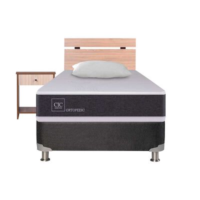 Imagen 1 del producto Box Spring CIC 1,5 Plazas Ortopedic + Respaldo + Velador Olmo + Almohada