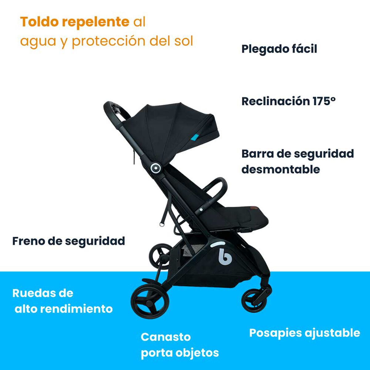 Coche Paseo Compacto Plegado Autom&aacute;tico RS-1337 Negro