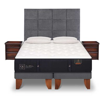 Cama Europea CIC Base Dividida Súper King Premium + Respaldo + Veladores + Almohadas Ganso