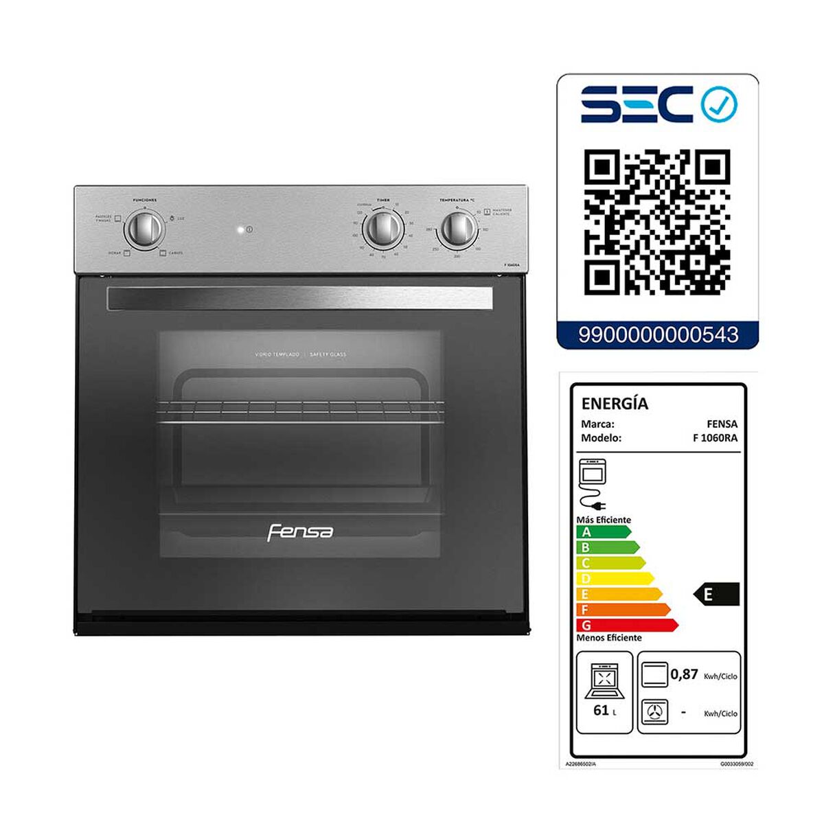 Horno Empotrado Fensa F 1060R A 66 lts.